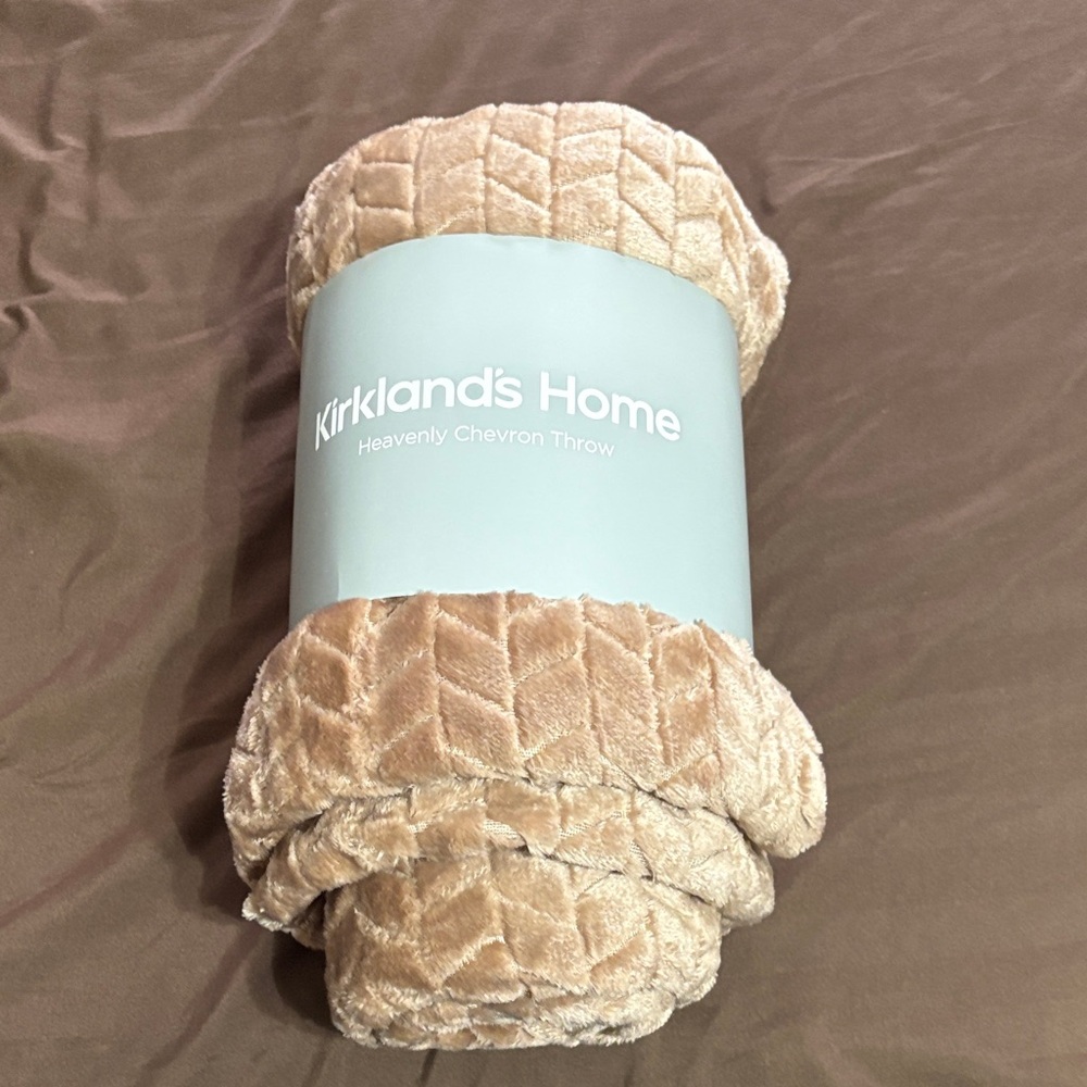 Kirklands Plush Chevron Throw Blanket in Tan